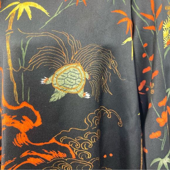 Zara Accessories Bodysuit Plunging V Neck Top Size M Black Orange Floral Turtle - Picture 4 of 16